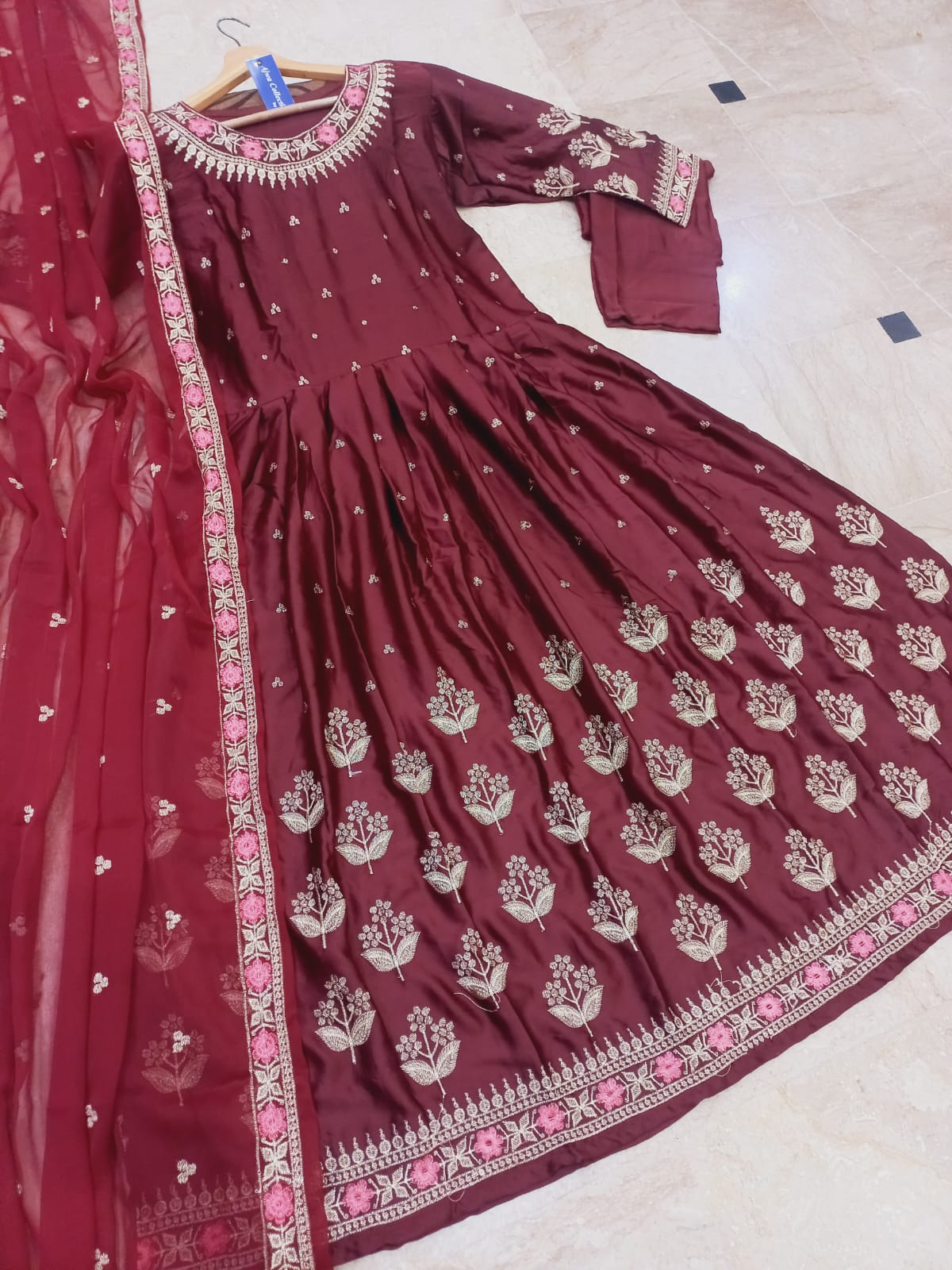 Medium Neck & Sleeves Border Embroidery Maxi 3 Piece – Shamose Silk with Chiffon Dupatta