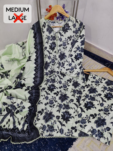 Medium Lace Charm Bareezi Digital Printed 3 Piece – Pure Lawn with All Over Lace Work