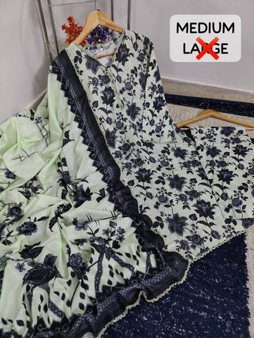 Medium Lace Charm Bareezi Digital Printed 3 Piece – Pure Lawn with All Over Lace Work