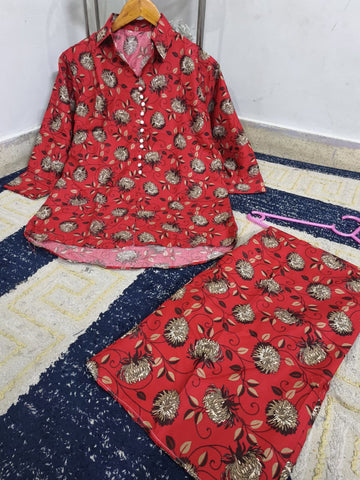 Medium Polo Cotton Digital Printed Co-Ord 2 Piece – Stitched Ladies Set