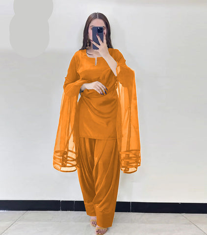 Medium Farshi Shalwar Kameez 3 Piece – Premium Silk with Organza Dupatta