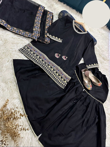 Medium Sequence Zarri Embroidered Short Shirt with Garara 3 Piece – Shamose Silk