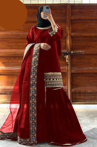 Medium Sequence Zarri Embroidered Short Shirt with Garara 3 Piece – Shamose Silk