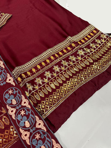 Medium Sequence Zarri Embroidered Short Shirt with Garara 3 Piece – Shamose Silk