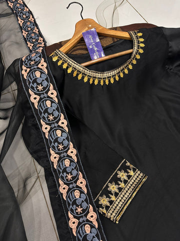 Medium Sequence Zarri Embroidered Short Shirt with Garara 3 Piece – Shamose Silk