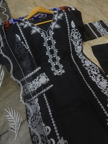 Medium Organza Neck, Sleeves & Daman Embroidered 3 Piece – Stitched Suit with Dupatta