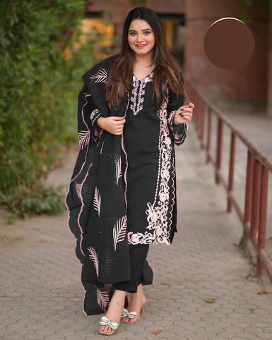 Medium Organza Neck, Sleeves & Daman Embroidered 3 Piece – Stitched Suit with Dupatta
