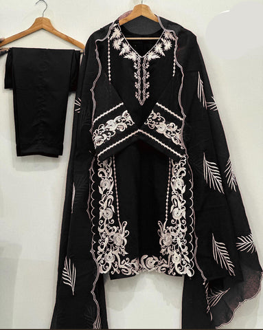 Medium Organza Neck, Sleeves & Daman Embroidered 3 Piece – Stitched Suit with Dupatta