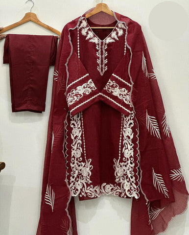 Medium Organza Neck, Sleeves & Daman Embroidered 3 Piece – Stitched Suit with Dupatta