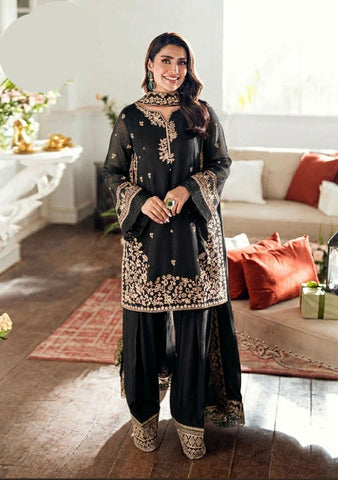 Medium Eid Trending Embroidered Farshi Shalwar 3 Piece – Silk with Chiffon Dupatta