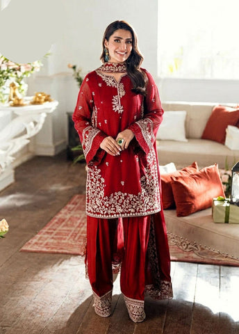 Medium Eid Trending Embroidered Farshi Shalwar 3 Piece – Silk with Chiffon Dupatta