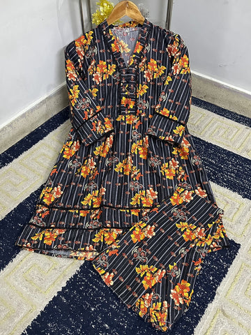 Standard Digital Printed Polo Cotton Frock 2 Piece – Lace Work 2K26