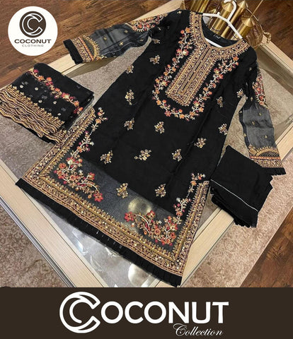 Medium Neck & Daman Embroidered Organza 3 Piece – Stitched Suit with Dupatta