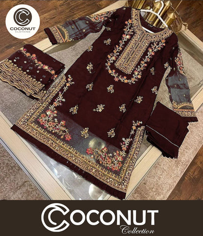 Medium Neck & Daman Embroidered Organza 3 Piece – Stitched Suit with Dupatta