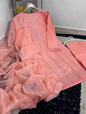 Standard Heavy Thread & Sequence Embroidered 3 Piece – PV Cotton with Monar Dupatta