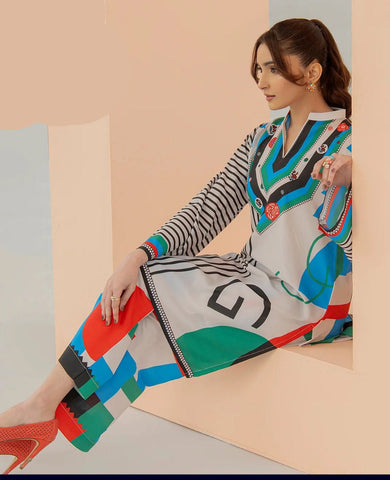Medium & Large Digital Multi Alphabet Printed 2 Piece – Crepe Swiss Cord Set
