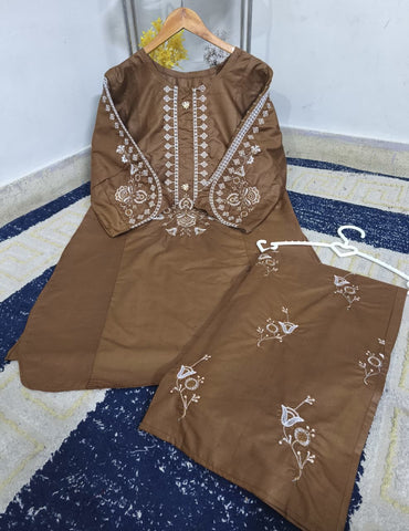 Standard Cotton 2PC Co-Ord Set – Heavy Embroidery Stitch Kurti with Embroidered Flapper