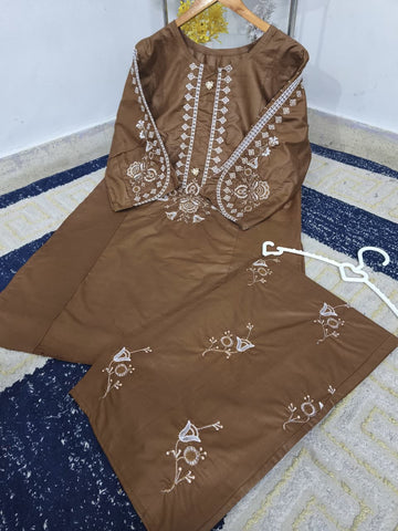 Standard Cotton 2PC Co-Ord Set – Heavy Embroidery Stitch Kurti with Embroidered Flapper