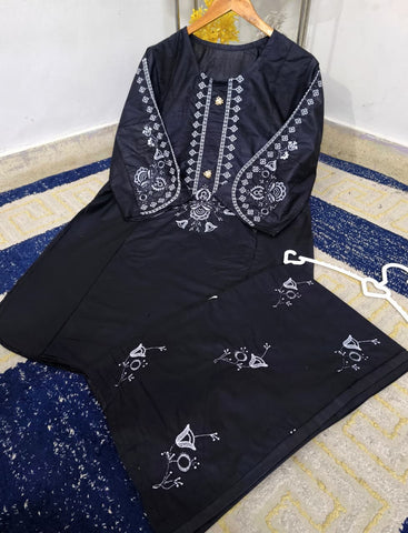 Standard Cotton 2PC Co-Ord Set – Heavy Embroidery Stitch Kurti with Embroidered Flapper