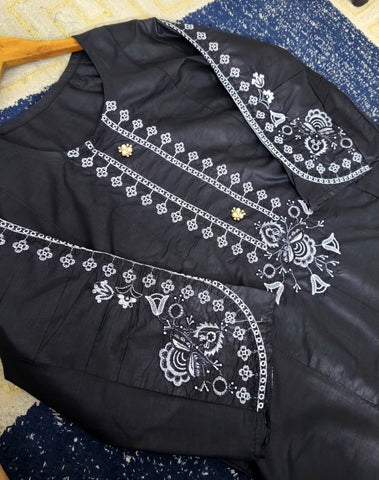 Standard Cotton 2PC Co-Ord Set – Heavy Embroidery Stitch Kurti with Embroidered Flapper