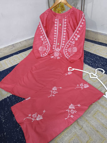 Standard Cotton 2PC Co-Ord Set – Heavy Embroidery Stitch Kurti with Embroidered Flapper