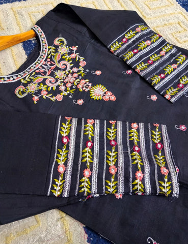 Standard PV Cotton 3 Piece – Heavy Thread & Sequence Embroidery with Monar Dupatta