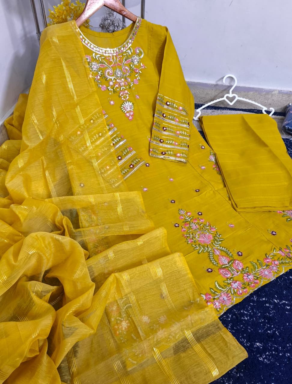 Standard Cotton 2PC Co-Ord Set – Heavy Embroidery Stitch Kurti with Embroidered Flapper