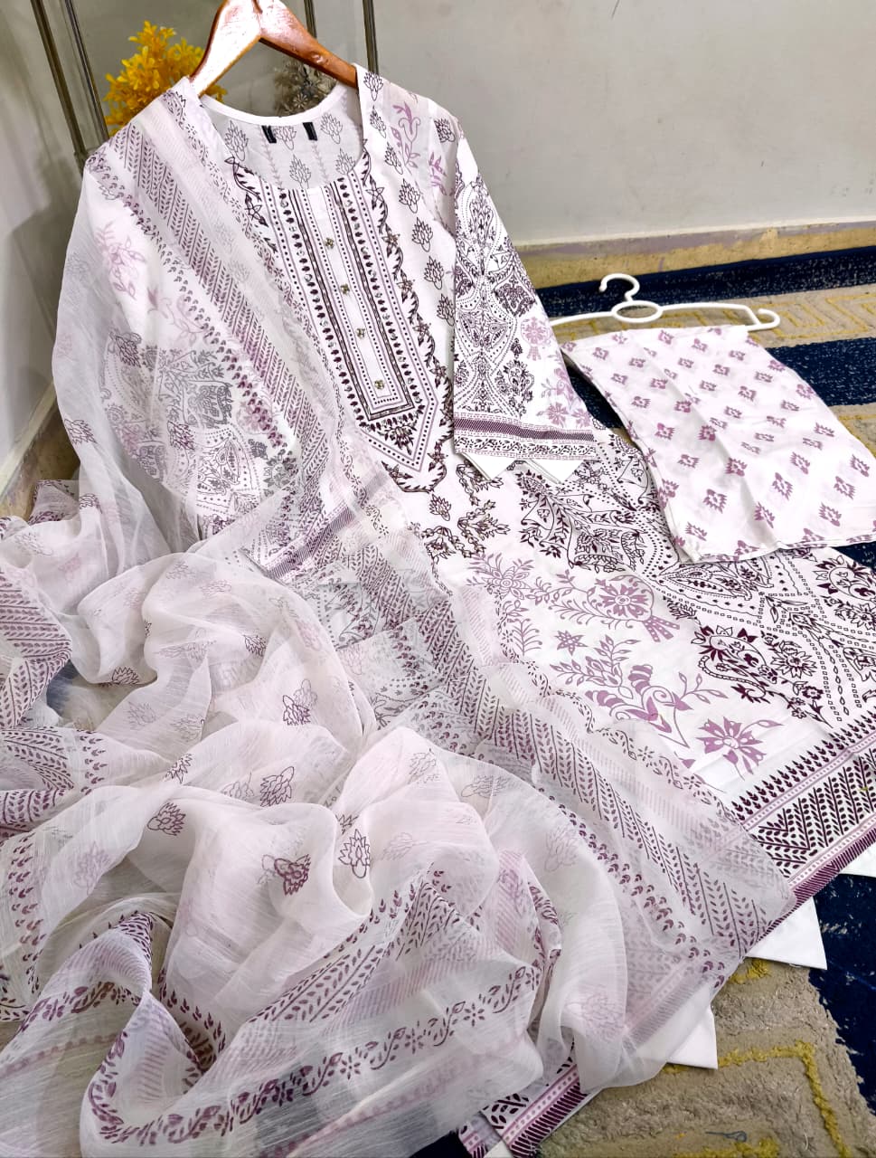 Standard Cotton 3 Piece – Block Printed Shirt with Chiffon Dupatta