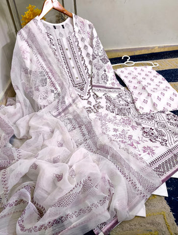 Standard Cotton 3 Piece – Block Printed Shirt with Chiffon Dupatta