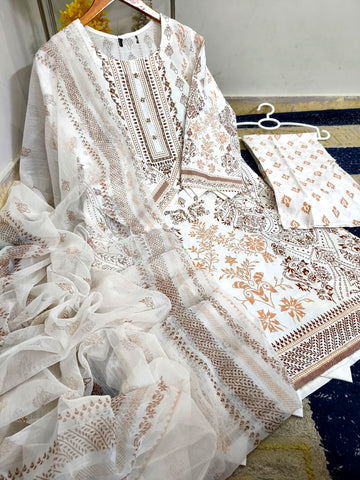 Standard Cotton 3 Piece – Block Printed Shirt with Chiffon Dupatta