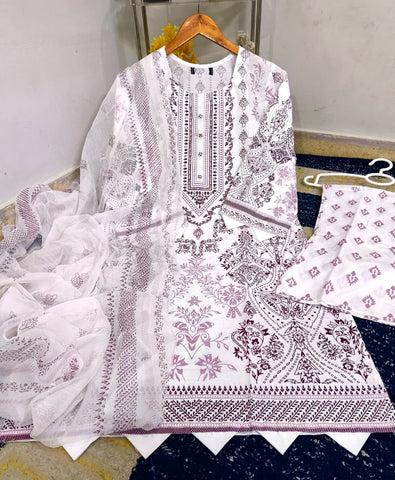 Standard Cotton 3 Piece – Block Printed Shirt with Chiffon Dupatta