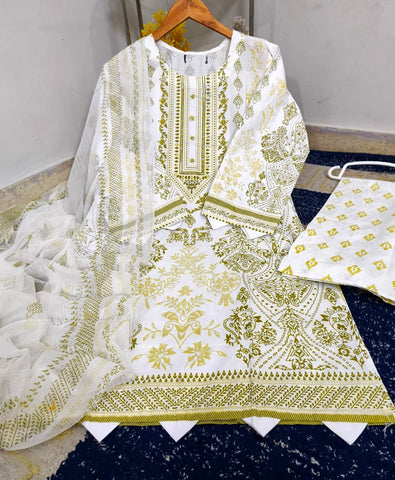 Standard Cotton 3 Piece – Block Printed Shirt with Chiffon Dupatta