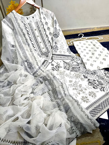Standard Cotton 3 Piece – Block Printed Shirt with Chiffon Dupatta
