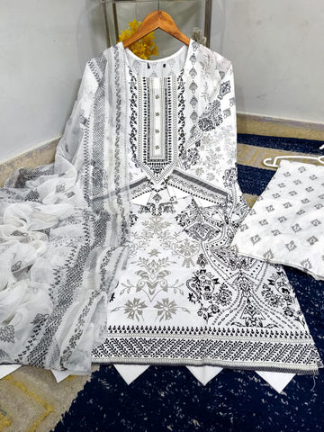 Standard Cotton 3 Piece – Block Printed Shirt with Chiffon Dupatta