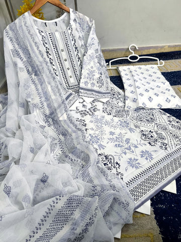 Standard Cotton 3 Piece – Block Printed Shirt with Chiffon Dupatta