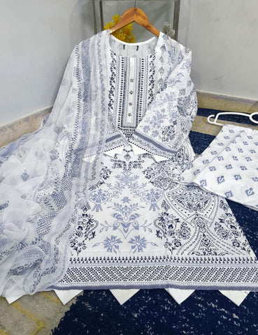 Standard Cotton 3 Piece – Block Printed Shirt with Chiffon Dupatta