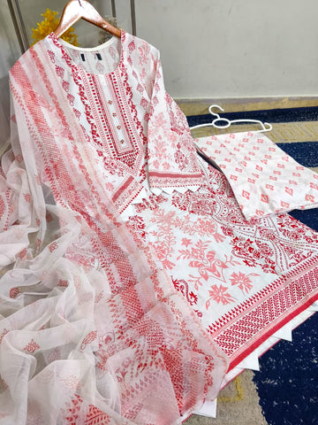 Standard Cotton 3 Piece – Block Printed Shirt with Chiffon Dupatta