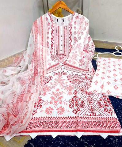 Standard Cotton 3 Piece – Block Printed Shirt with Chiffon Dupatta