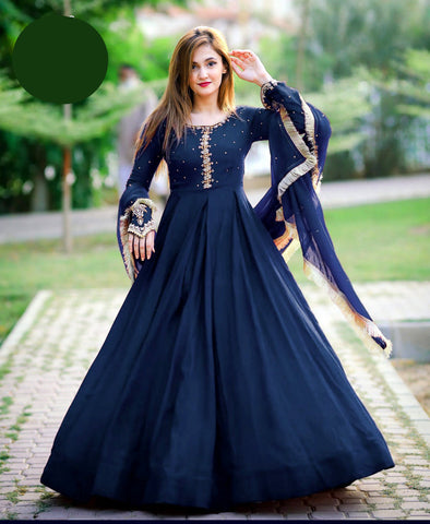 Kaya Work Embroidered Chiffon Long Maxi 3 Piece – With Lace Dupatta