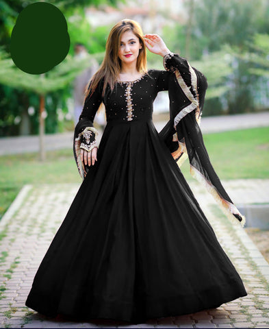 Kaya Work Embroidered Chiffon Long Maxi 3 Piece – With Lace Dupatta