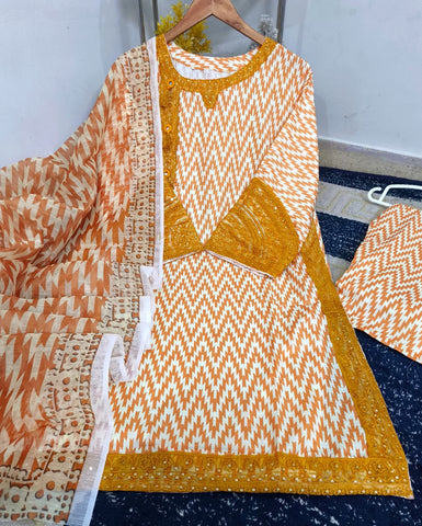 Standard Digital Printed Bana Dora Lawn 3 Piece – Embroidery Patch Work with Organza Dupatta 2K26