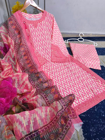 Standard Digital Printed Bana Dora Lawn 3 Piece – Embroidery Patch Work with Organza Dupatta 2K26