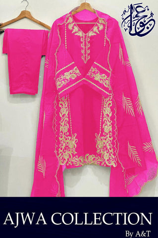 Leaves Design Embroidered Organza 3 Piece – With Dupatta