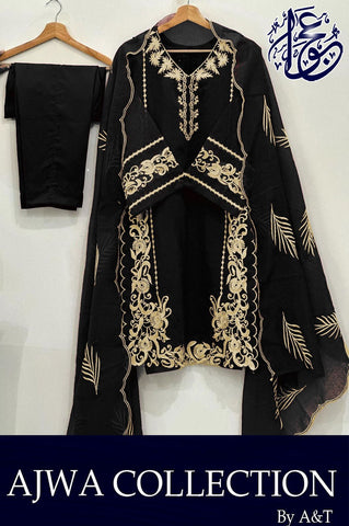 Leaves Design Embroidered Organza 3 Piece – With Dupatta