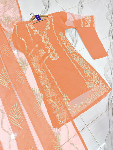 Leaves Design Embroidered Organza 3 Piece – With Dupatta