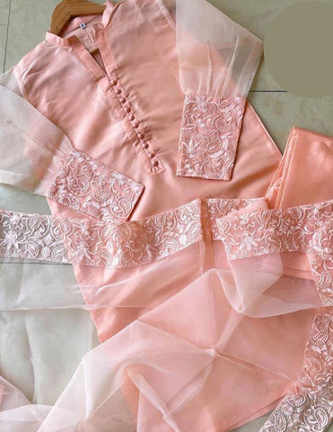 Standard Organza 3 Piece – Sleeves & 4 Side Border Embroidered Dupatta