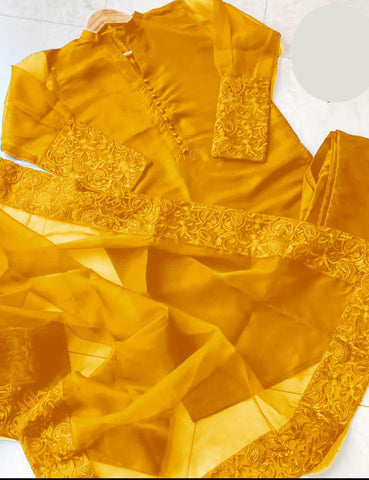 Standard Organza 3 Piece – Sleeves & 4 Side Border Embroidered Dupatta