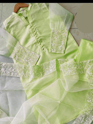 Standard Organza 3 Piece – Sleeves & 4 Side Border Embroidered Dupatta