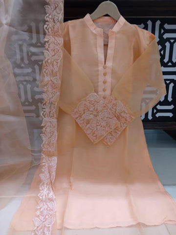 Standard Organza 3 Piece – Sleeves & 4 Side Border Embroidered Dupatta