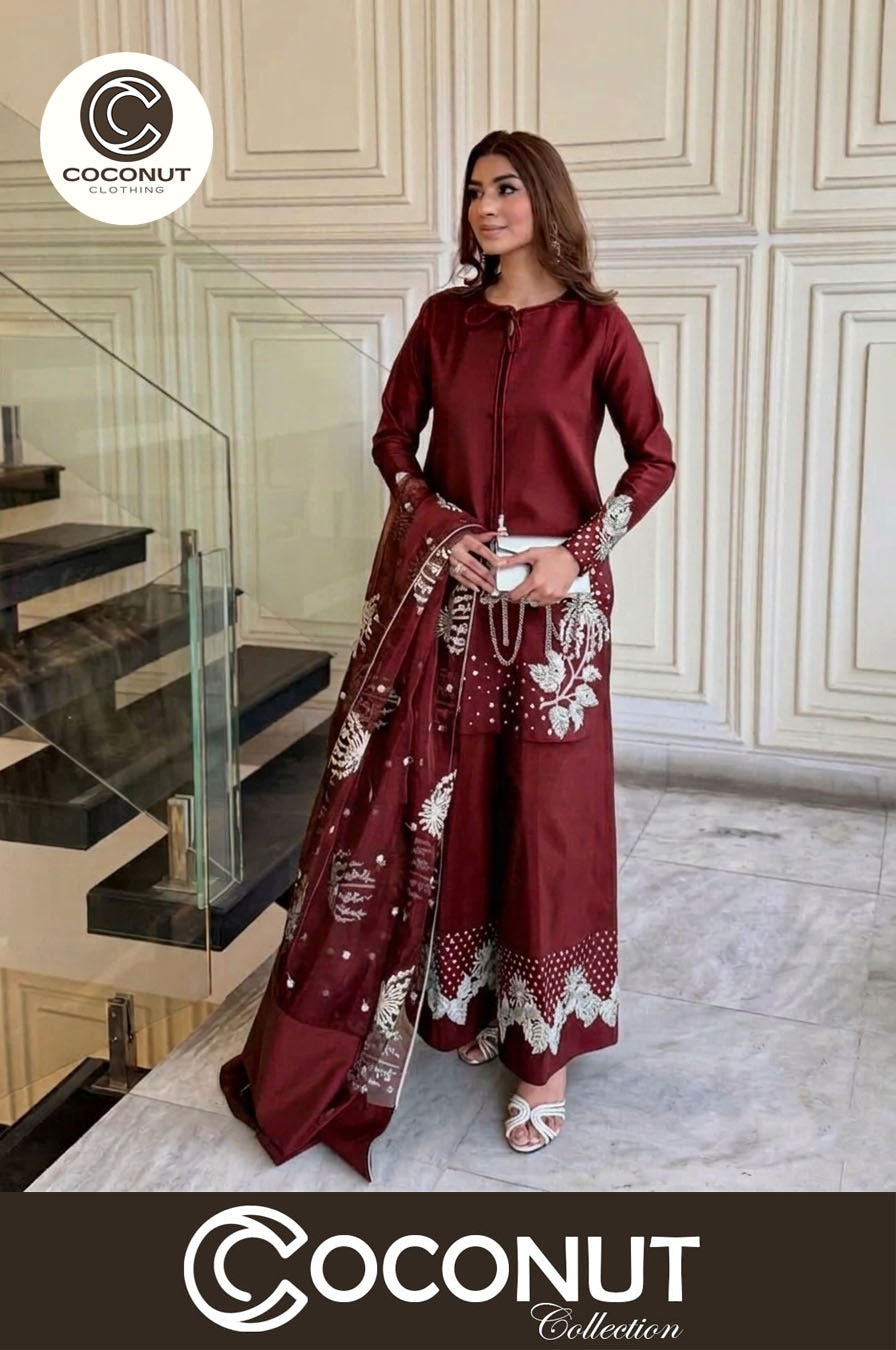 Small Size 3PCs Heavy Embroidered Suit Front View